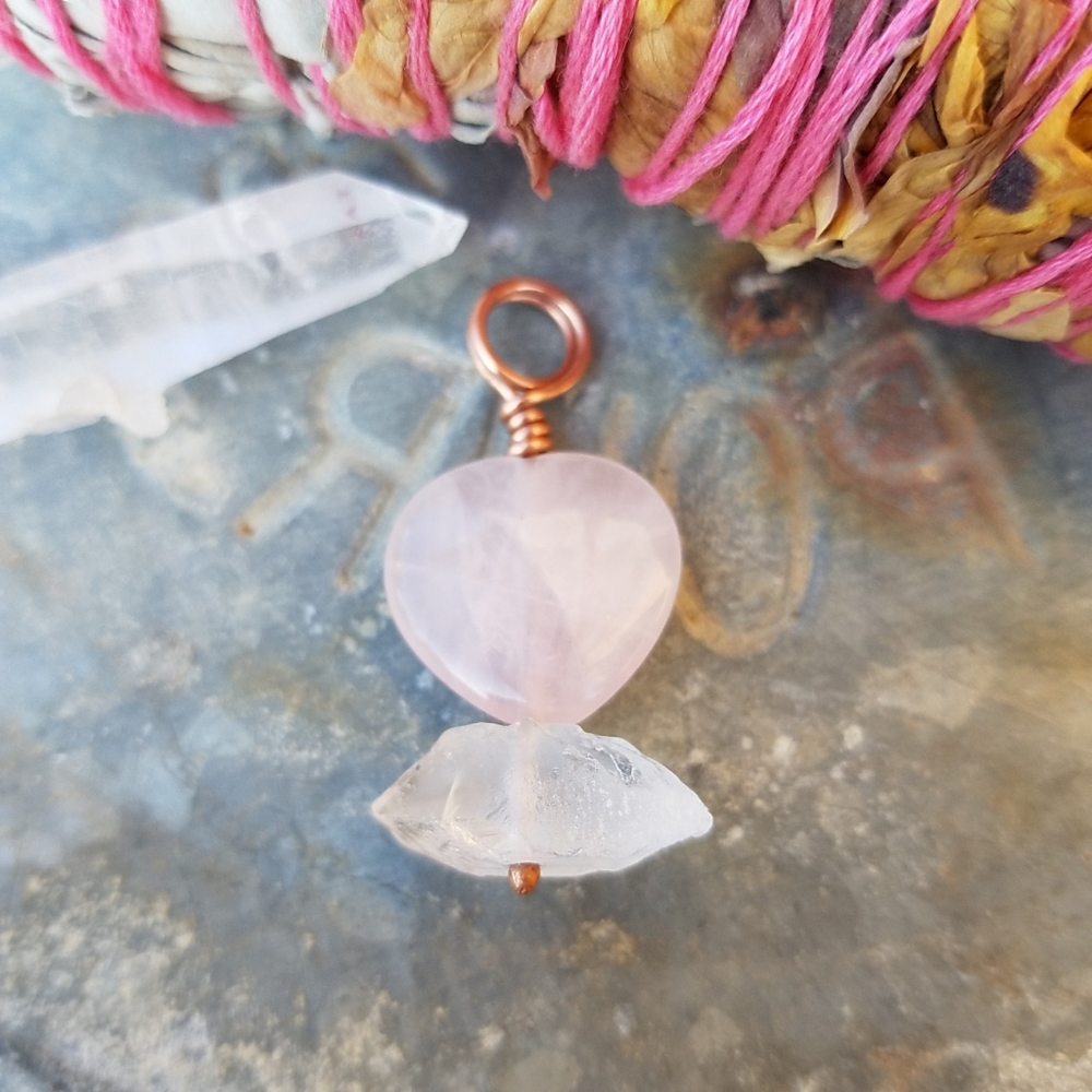 Rose Quartz Heart & Crystal Charm for Pets People